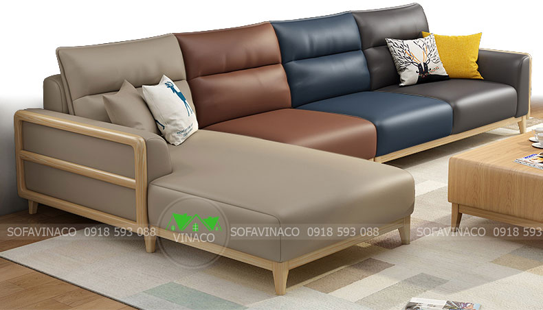Bộ ghế sofa goc thiết kế đặc biệt có khung gỗ bao quanh được làm bằng da